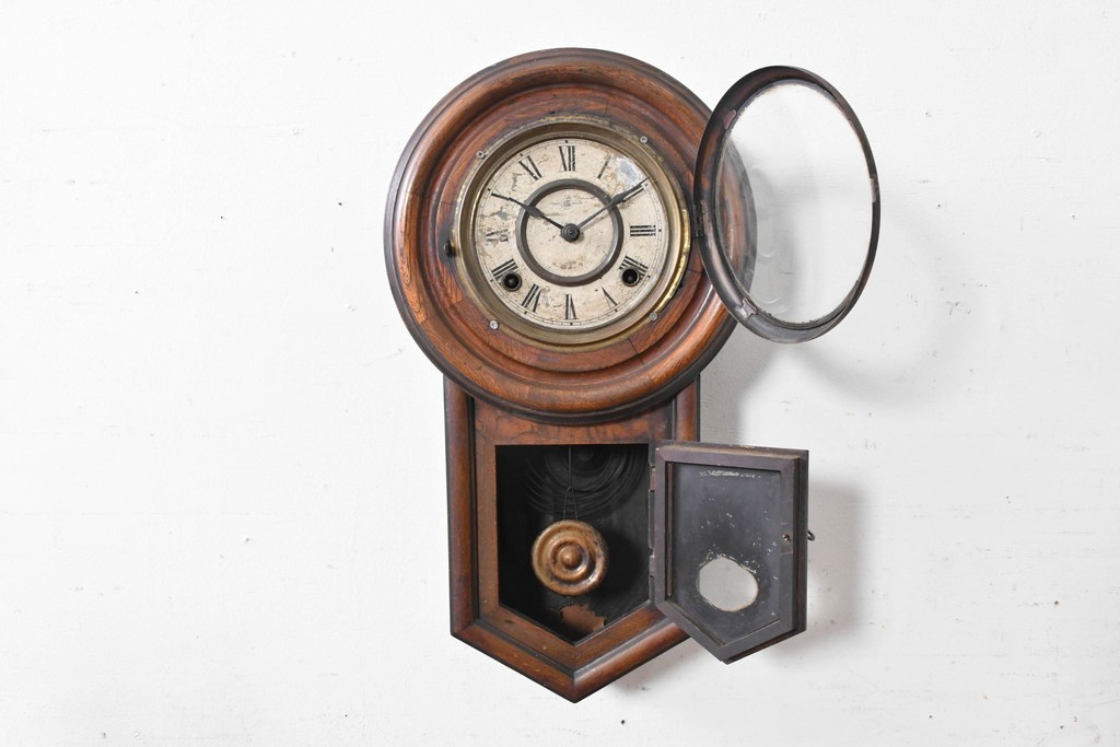 和製アンティーク　大正期　HOKEN　木目が美しい小振りなサイズの掛け時計　(R-091576)