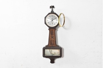 アメリカアンティーク　1920年から1930年頃　The Sessions Clock Company(セッションズクロックカンパニー)　Cape Cod　帆船を描いたパネルが目を引くバンジョー壁掛け時計　(R-091578)