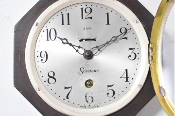 アメリカアンティーク　1920年から1930年頃　The Sessions Clock Company(セッションズクロックカンパニー)　Cape Cod　帆船を描いたパネルが目を引くバンジョー壁掛け時計　(R-091578)