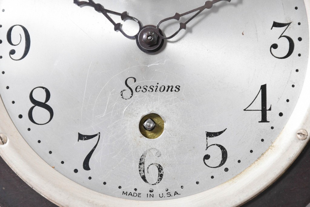 アメリカアンティーク　1920年から1930年頃　The Sessions Clock Company(セッションズクロックカンパニー)　Cape Cod　帆船を描いたパネルが目を引くバンジョー壁掛け時計　(R-091578)