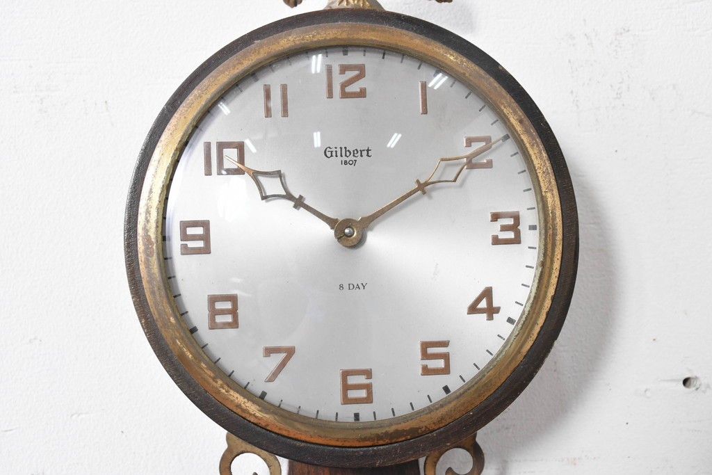アメリカヴィンテージ　William L. Gilbert Clock Company(ウィリアム・L・ギルバート・クロック・カンパニー)　バンジョークロック　イーグル装飾と風景画をあしらった掛け時計　(R-091580)