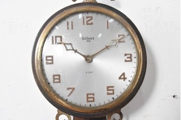 アメリカヴィンテージ　William L. Gilbert Clock Company(ウィリアム・L・ギルバート・クロック・カンパニー)　バンジョークロック　イーグル装飾と風景画をあしらった掛け時計　(R-091580)