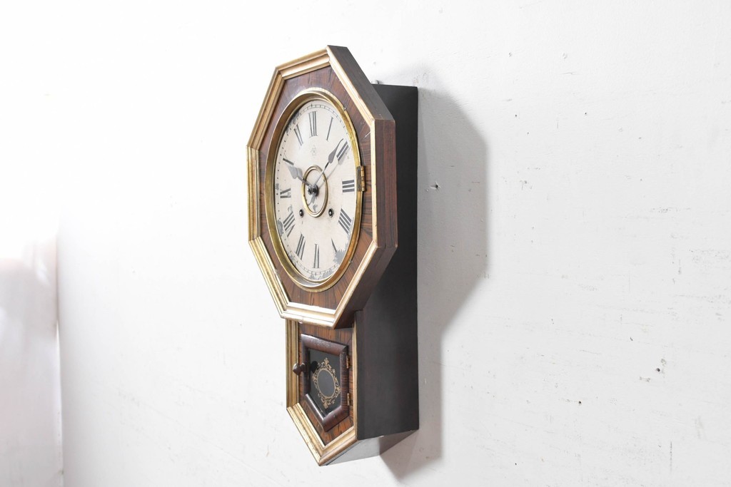 アメリカアンティーク　Ansonia Clock Company(アンソニア)　八角形のケースが印象的な振り子時計(R-091583)