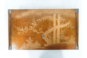 時代物　明治から大正期　松竹梅蒔絵と螺鈿のきらめきが美しい総梨地の御文台　外箱付き　(R-091607)