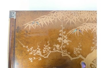時代物　明治から大正期　松竹梅蒔絵と螺鈿のきらめきが美しい総梨地の御文台　外箱付き　(R-091607)