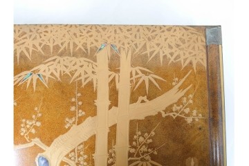 時代物　明治から大正期　松竹梅蒔絵と螺鈿のきらめきが美しい総梨地の御文台　外箱付き　(R-091607)