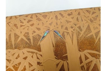 時代物　明治から大正期　松竹梅蒔絵と螺鈿のきらめきが美しい総梨地の御文台　外箱付き　(R-091607)