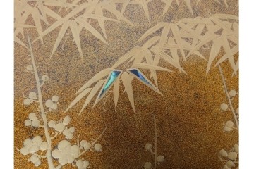 時代物　明治から大正期　松竹梅蒔絵と螺鈿のきらめきが美しい総梨地の御文台　外箱付き　(R-091607)