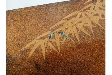 時代物　明治から大正期　松竹梅蒔絵と螺鈿のきらめきが美しい総梨地の御文台　外箱付き　(R-091607)