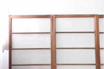 ヴィンテージ建具　昭和中期　モールガラスと木の風合いが味わい深いガラス戸4枚セット　(R-091652)