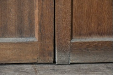 ヴィンテージ建具　昭和中期　モールガラスと木の風合いが味わい深いガラス戸4枚セット　(R-091652)