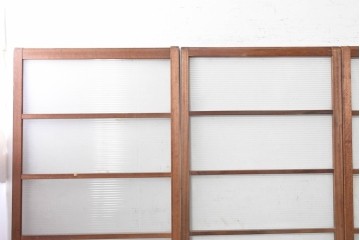 ヴィンテージ建具　昭和中期　モールガラスと木の風合いが味わい深いガラス戸4枚セット　(R-091652)
