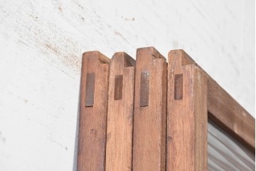 ヴィンテージ建具　昭和中期　モールガラスと木の風合いが味わい深いガラス戸4枚セット　(R-091652)
