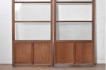 ヴィンテージ建具　昭和中期　横桟入りのレトロなガラス戸2枚セット　(R-091654)