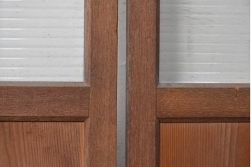 ヴィンテージ建具　昭和中期　横桟入りのレトロなガラス戸2枚セット　(R-091654)
