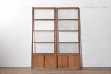 ヴィンテージ建具　昭和中期　横桟入りのレトロなガラス戸2枚セット　(R-091654)