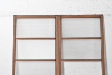 ヴィンテージ建具　昭和中期　横桟入りのレトロなガラス戸2枚セット　(R-091654)