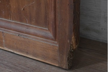 アンティーク建具　昭和初期から昭和中期　裏面ガラス入り　繊細な縦格子とガラス帯が味わい深い格子戸3枚セット　(R-091657)