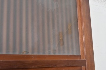 アンティーク建具　昭和初期から昭和中期　裏面ガラス入り　繊細な縦格子とガラス帯が味わい深い格子戸3枚セット　(R-091657)
