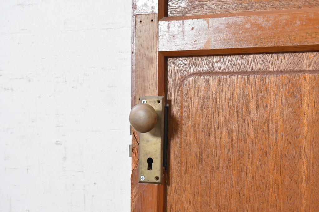 ヴィンテージ建具　昭和中期　温かみのある木色と型板ガラスがレトロなドア1枚　(R-091660)