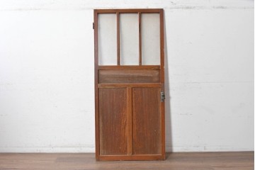 ヴィンテージ建具　昭和中期　温かみのある木色と型板ガラスがレトロなドア1枚　(R-091660)