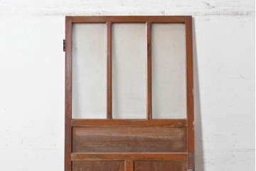ヴィンテージ建具　昭和中期　温かみのある木色と型板ガラスがレトロなドア1枚　(R-091660)