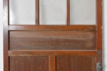ヴィンテージ建具　昭和中期　温かみのある木色と型板ガラスがレトロなドア1枚　(R-091660)