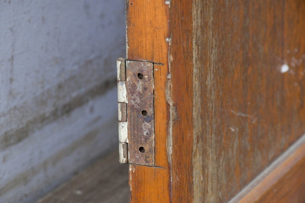 ヴィンテージ建具　昭和中期　温かみのある木色と型板ガラスがレトロなドア1枚　(R-091660)