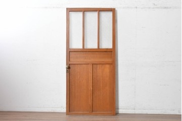 ヴィンテージ建具　昭和中期　温かみのある木色と型板ガラスがレトロなドア1枚　(R-091661)