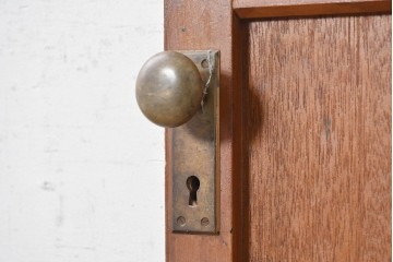 ヴィンテージ建具　昭和中期　温かみのある木色と型板ガラスがレトロなドア1枚　(R-091661)