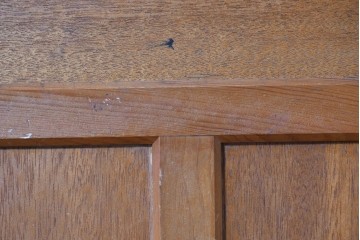 ヴィンテージ建具　昭和中期　温かみのある木色と型板ガラスがレトロなドア1枚　(R-091661)