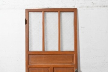 ヴィンテージ建具　昭和中期　温かみのある木色と型板ガラスがレトロなドア1枚　(R-091661)
