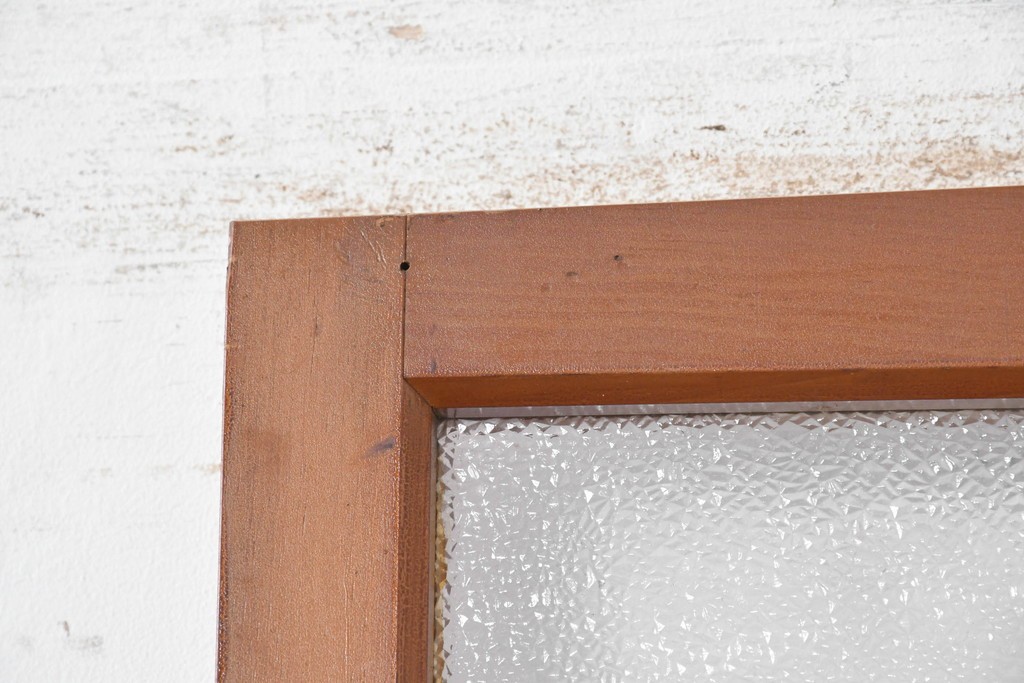 ヴィンテージ建具　昭和中期　温かみのある木色と型板ガラスがレトロなドア1枚　(R-091661)