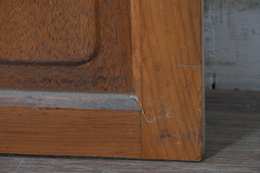 ヴィンテージ建具　昭和中期　温かみのある木色と型板ガラスがレトロなドア1枚　(R-091661)