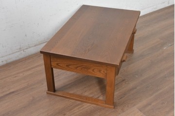 中古　美品　職人手作りの高級品!　栓材　在銘(木地師 了・塗師 山本)　木目の美しい文机　(R-091665)