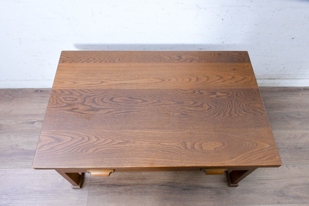 中古　美品　職人手作りの高級品!　栓材　在銘(木地師 了・塗師 山本)　木目の美しい文机　(R-091665)