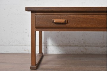 中古　美品　職人手作りの高級品!　栓材　在銘(木地師 了・塗師 山本)　木目の美しい文机　(R-091665)