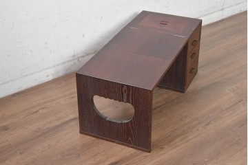 和製ヴィンテージ　指物家具　栗材　変わった造りが面白い折り畳み式文机　(R-091668)