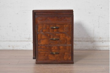 和製ヴィンテージ　指物家具　栗材　変わった造りが面白い折り畳み式文机　(R-091668)