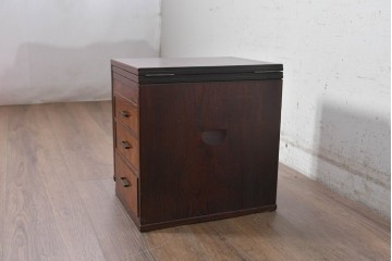 和製ヴィンテージ　指物家具　栗材　変わった造りが面白い折り畳み式文机　(R-091668)