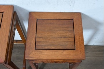 和製ヴィンテージ　花梨材　雷文をあしらったオリエンタルなネストテーブル　(R-091680)