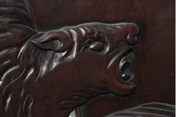 和製ヴィンテージ　昭和中期　紫檀(シタン)材　竹に虎の彫刻と竹モチーフのフレームが印象的な衝立　(R-091687)