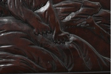 和製ヴィンテージ　昭和中期　紫檀(シタン)材　竹に虎の彫刻と竹モチーフのフレームが印象的な衝立　(R-091687)