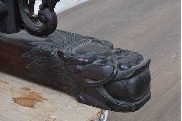 和製ヴィンテージ　昭和中期　紫檀(シタン)材　竹に虎の彫刻と竹モチーフのフレームが印象的な衝立　(R-091687)