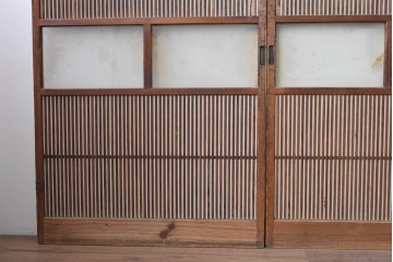 和製アンティーク建具　明治期から大正期　細かな縦格子と中央にガラスを備えた格子戸3枚セット　(R-091714)