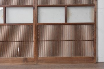和製アンティーク建具　明治期から大正期　細かな縦格子と中央にガラスを備えた格子戸3枚セット　(R-091714)