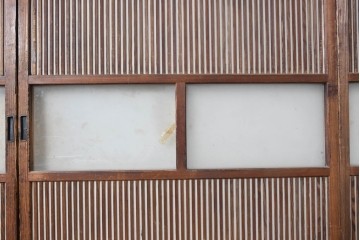 和製アンティーク建具　明治期から大正期　細かな縦格子と中央にガラスを備えた格子戸3枚セット　(R-091714)