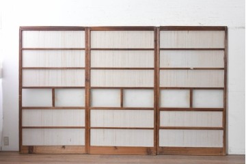和製アンティーク建具　明治期から大正期　細かな縦格子と中央にガラスを備えた格子戸3枚セット　(R-091714)