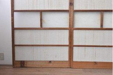 和製アンティーク建具　明治期から大正期　細かな縦格子と中央にガラスを備えた格子戸3枚セット　(R-091714)