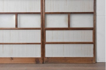 和製アンティーク建具　明治期から大正期　細かな縦格子と中央にガラスを備えた格子戸3枚セット　(R-091714)